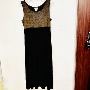 Coldwater Creek Sleeveless Maxi Dress Travel Knit Stretch Black Gold Women Sz 14